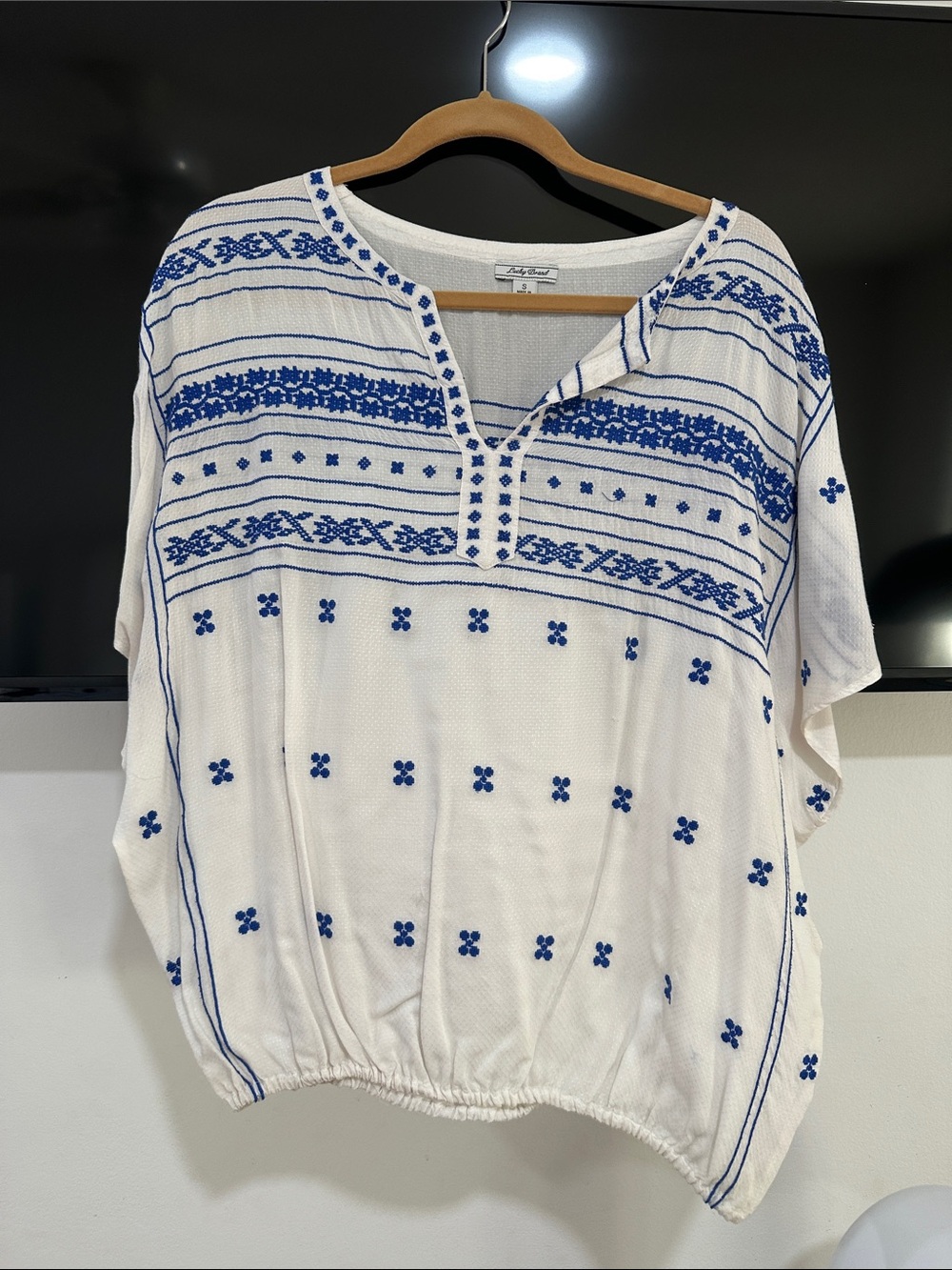 Embroidered Blue & White Top